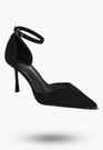 Szpilki Damskie Ekoskóra Buty Zamszowe Z Paskiem Eleganckie Czarne