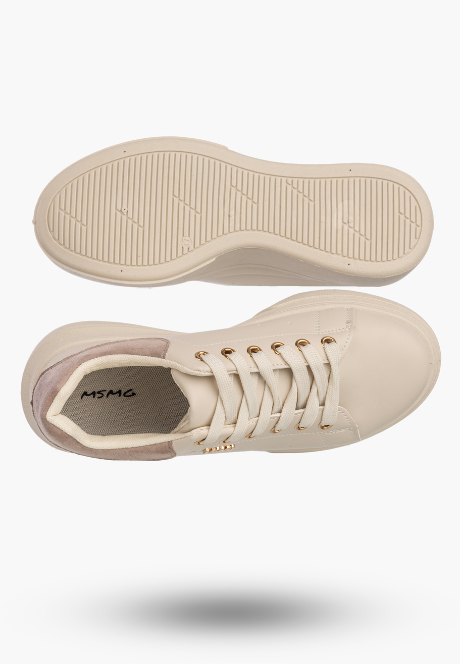 Sneakersy Damskie Ekoskóra Buty Na Platformie Półbuty Beżowe MSMG