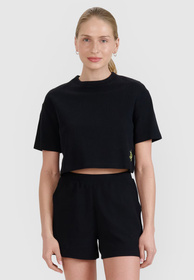 T-shirt Damski 4F Crop-top Koszulka z waflowej dzianiny Czarna Crop-top 4FWSS25TTSHF1977