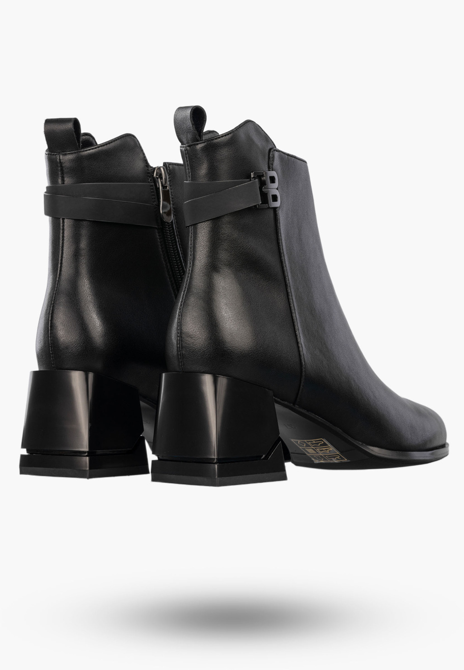 Botki Damskie Skórzane Buty Na Klocku Eleganckie Zimowe Ocieplane Czarne Cambell
