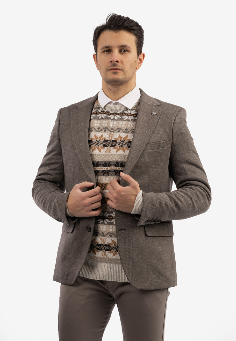 Marynarka Męska Brązowa Elegancka w Kratę RIBAS 3029