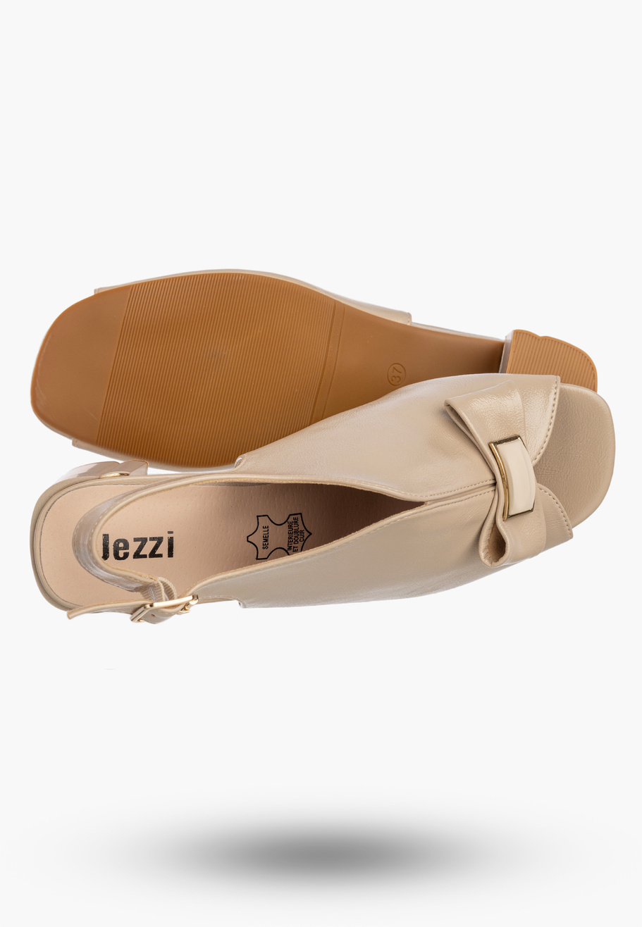 Sandały Damskie Ekoskóra Buty Eleganckie Na Słupku Beżowe Jezzi RMR25112-3
