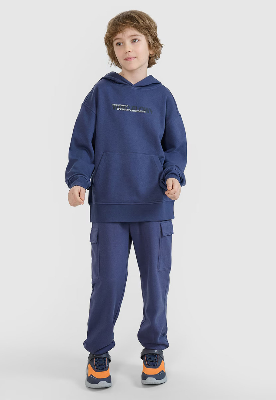 Bluza Chłopięca 4F Sportowa Oversize Bawełniana Z Kapturem Antracytowa 4FJWSS25TSWSM1511-22S