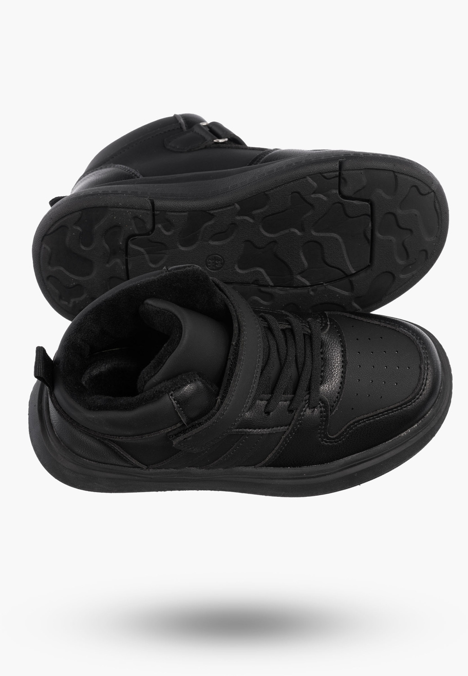Buty Dziecięce Sneakersy Czarne Na Rzepy Sportowe Za kostkę Ocieplane