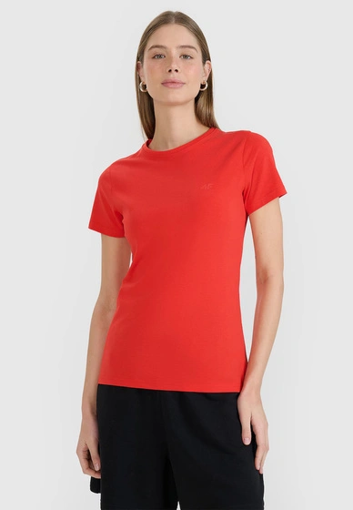 Koszulka Damska 4F T-shirt Slim Fit Gładki Czerwony 4FWMM00TTSHF2255