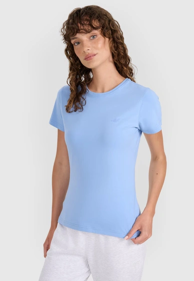 Koszulka Damska 4F T-shirt Slim Fit Gładki Sportowy Niebieski 4FWMM00TTSHF2255