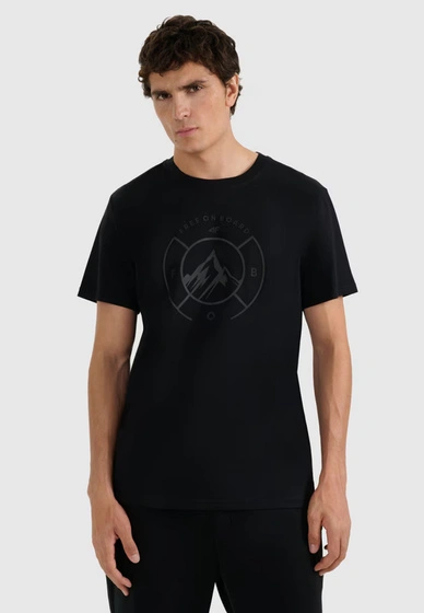 Koszulka Męska 4F T-shirt Z Nadrukiem Regular Czarna 4FWAW25TTSHM3138