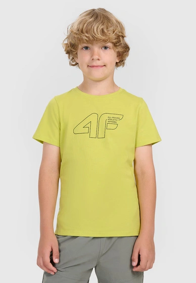 Koszulka Chłopięca 4F T-shirt Z Logo Ciemny Limonkowy 4FJWAW25TTSHM2417