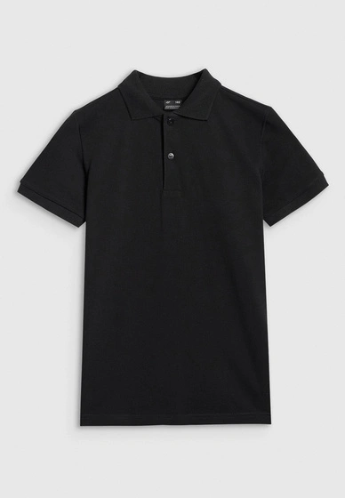Koszulka Chłopięca 4F T-shirt Polo Z Kołnierzem Czarny 4FJWAW25TPTSM614