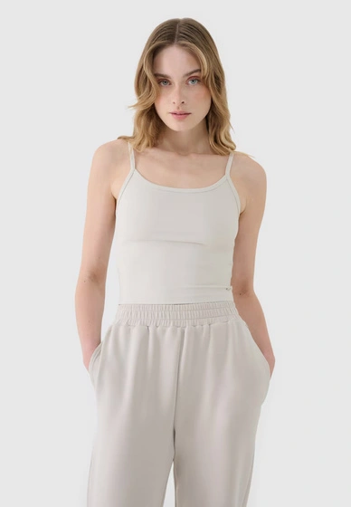 Crop-top Damski 4F Slim Fit Koszulka Na Ramiączkach Beżowa 4FWSS25TSLEF127