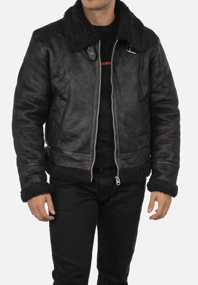 Kożuch Męski Kurtka Czarna Pilotka Slim Fit 15-K-2024