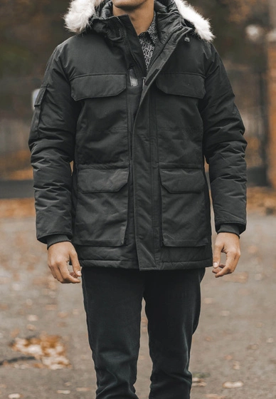 Kurtka Męska Długa Parka Czarna Elegancka