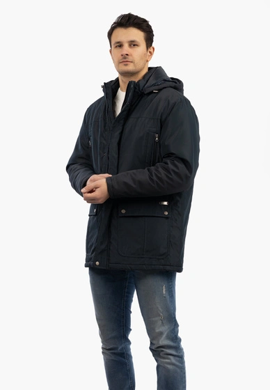 Kurtka Zimowa Męska Z Odpinanym Kapturem Funkcjonalna Granatowa CROSS JEANS