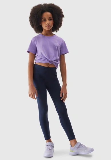 Legginsy Dziewczęce Spodnie 4F dzianinowe granatowe 4FJWSS24TTIGF130