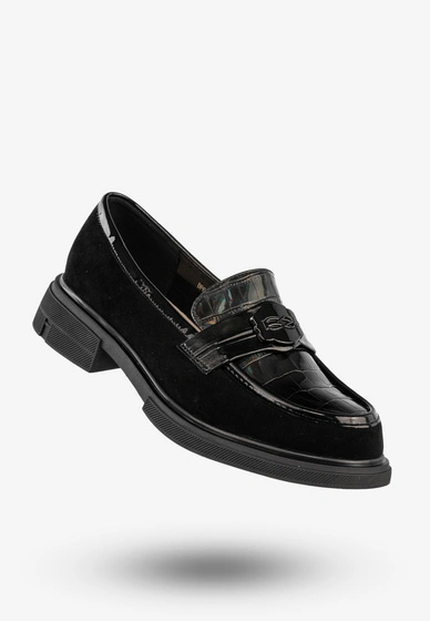 Mokasyny Damskie Skórzane Buty Eleganckie Półbuty Czarne Filippo