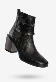 Buty Damskie Botki Skórzane Na Klocku Na Zimę Ocieplane Czarne 610