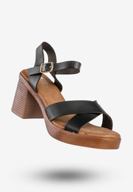 Sandały Damskie Ekoskóra Na Słupku Modne Czarne Lucky Shoes B-3
