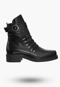 Buty Damskie Botki Trapery Czarne Skórzane Na Zimę 342