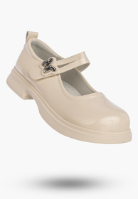 Półbuty Dziewczęce Na Rzepy Buty Eleganckie Skórzana Wkładka Beżowe APAWWA B1601P