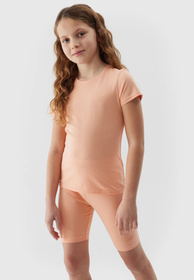Koszulka Dziewczęca 4F T-shirt Bawełniany Pudrowy Koral 4FJWSS24TTSHF1110