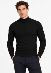 Półgolf męski Slim Fit mocno dopasowany z grubszej dzianiny czarny klasyczny