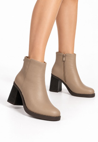 Botki Damskie JEZZI Buty Ekoskóra Ocieplane Eleganckie Beżowe