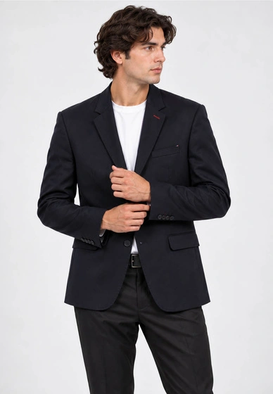 Marynarka Męska Elegancka Wizytowa Slim Fit Bawełniana Granatowa