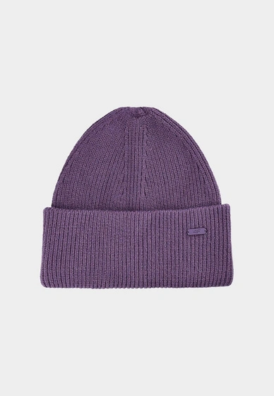Czapka Damska 4F Zimowa Dzianinowa Beanie z Wiskozą Fioletowa z Wywinięciem 4FWAW24ACAPF447