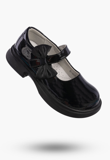 Półbuty Dziewczęce Czarne Buty Na Rzepy Lakierki Skórzana Wkładka B1605P