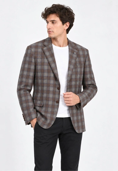 Marynarka Męska Frappoli Slim Fit Bawełniana Elegancka W Kratę Bordowa