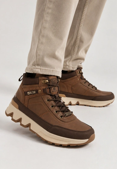 Trapery Męskie BIG STAR Ekoskóra Buty Zimowe Za Kostkę Brązowe SS174252