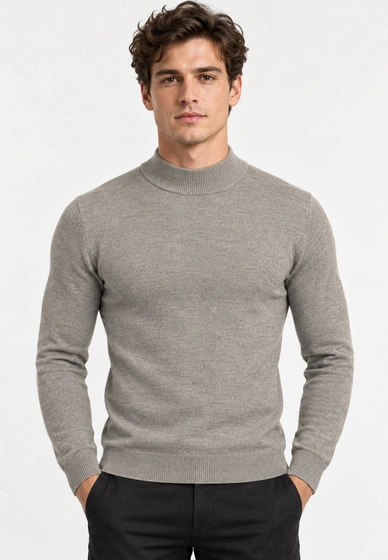 Półgolf męski Slim Fit mocno dopasowany z grubszej dzianiny szary odcień Coffee