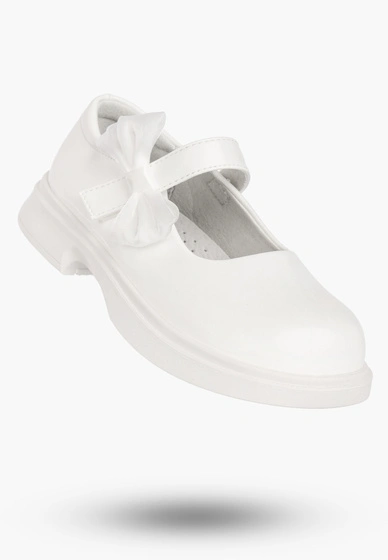 Półbuty Dziewczęce Na Rzepy Buty Z Kokardką Skórzana Wkładka Białe APAWWA B1605P