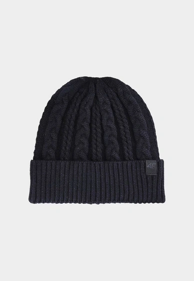 Czapka Damska Sportowa 4F Zimowa Beanie Prążkowana z Wiskozą Czarna 4FWAW24ACAPF457