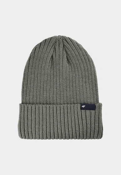 Czapka Męska Sportowa 4F Zimowa Beanie Prążkowana Thinsulate Khaki 4FWAW24ACAPM470