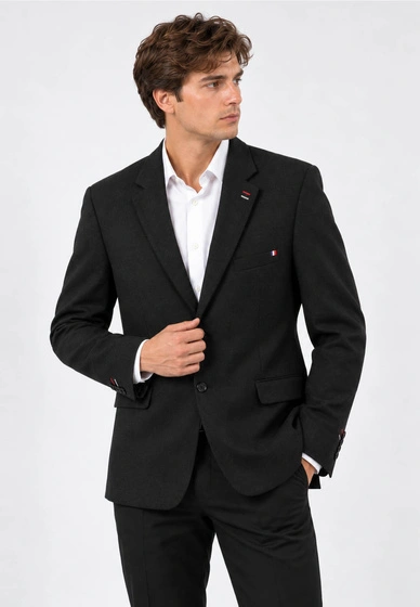 Marynarka Męska Elegancka Wizytowa Slim Fit Z Domieszką Wełny Czarna