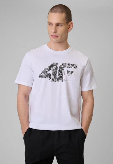 Koszulka Męska 4F T-Shirt Bawełniany Regular Sportowy Biały 4FWSS26TTSHM2659