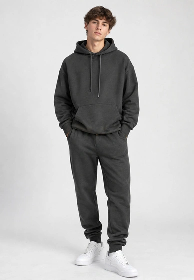 Komplet Dresowy Sportowy Bluza i Spodnie Dresowe Casual Antracyt