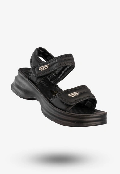 Sandały Damskie Ekoskóra Buty Eleganckie Na Rzepy Czarne Potocki 25-105300BK
