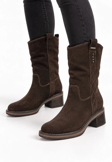 Botki Damskie BIG STAR Buty Zamszowe Ocieplane Brązowe UU274607