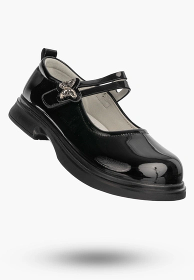 Półbuty Dziewczęce Na Rzepy Buty Eleganckie Skórzana Wkładka Czarne APAWWA B1601P