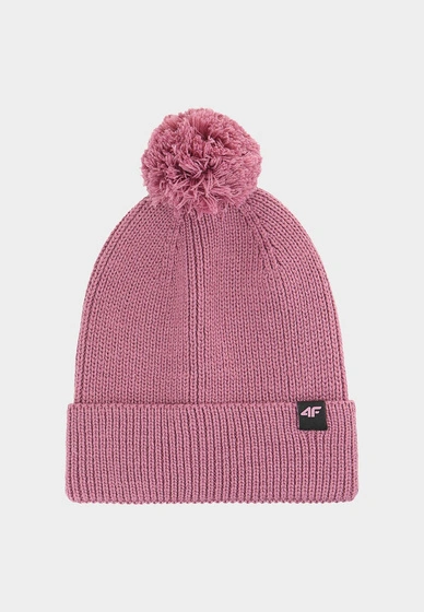 Czapka Uniseks 4F Sportowa Zimowa Beanie Dzianinowa z Pomponem Różowa 4FWAW24ACAPU472