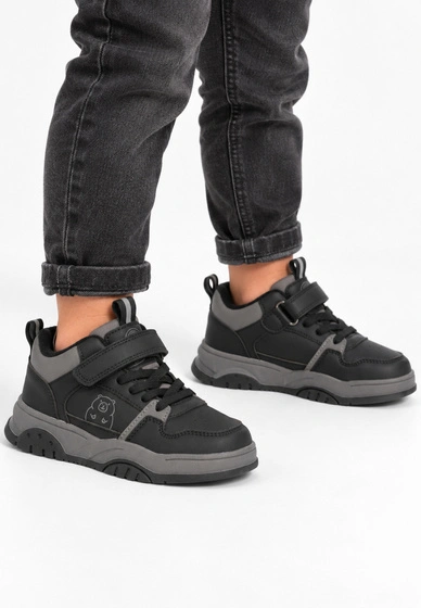 Buty Dziecięce Zimowe Ekoskóra Sneakersy Ocieplane Na Rzepy Trapery Czarne