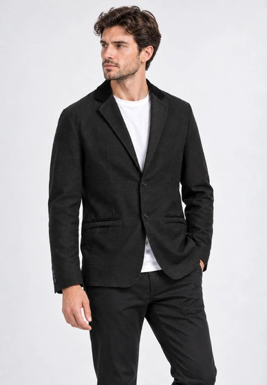 Marynarka Męska Elegancka Casual Regular z Łatami na Łokciach Czarna