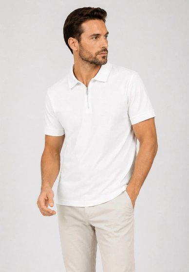 Koszulka Polo Męska Klasyczna z Zamkiem Casual Elegancka Biała