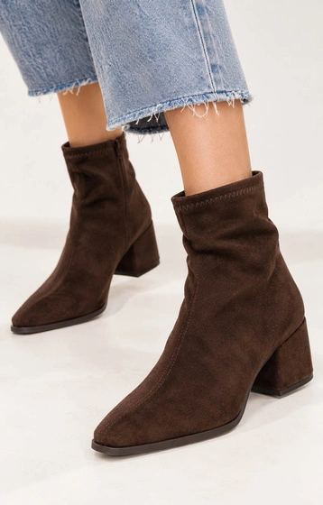 Botki Damskie Buty Wsuwane Eleganckie Stylowe Na Zimę Brązowe