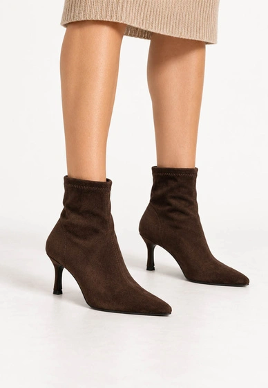Botki Damskie Buty Na Zimę Za Kostkę Stylowe Wsuwane Brązowe