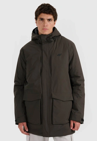 Kurtka Parka Męska 4F Zimowa Ocieplana NeoDry Z Kapturem Khaki 4FWAW25TTJAM0884