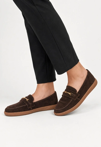 Mokasyny Damskie Skórzane Buty Wsuwane Zamszowe Casual Brązowe POTOCKI