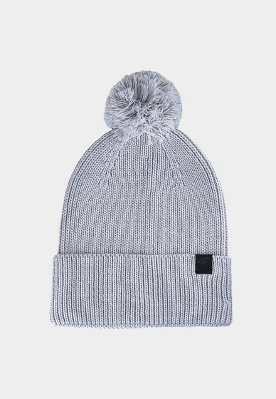Czapka Uniseks 4F Sportowa Zimowa Beanie Dzianinowa z Pomponem Jasnoszara 4FWAW24ACAPU472